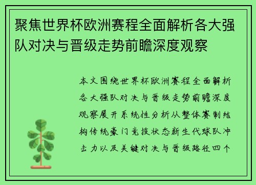 聚焦世界杯欧洲赛程全面解析各大强队对决与晋级走势前瞻深度观察